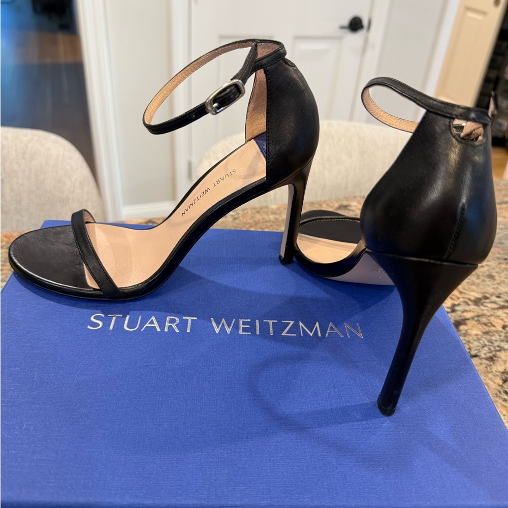 Stuart Weitzman Black Ankle Strap Heels